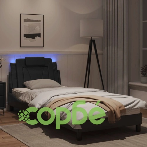 Рамка за легло с LED осветление, черна, 90x190 см, еко кожа ➤ топ цена ➤ sorbe.bg