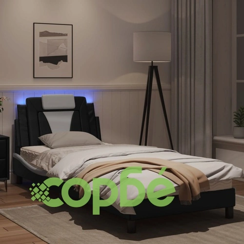 Рамка за легло с LED осветление черно-бяла 90x190 см еко кожа ➤ топ цена ➤ sorbe.bg