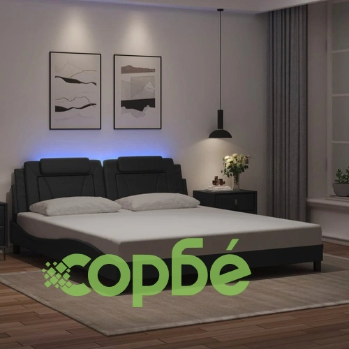 Рамка за легло с LED осветление, черна, 180x200 см, еко кожа ➤ топ цена ➤ sorbe.bg