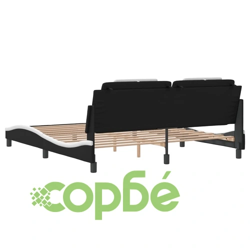 Рамка за легло с LED осветление черно-бяла 180x200 см еко кожа ➤ топ цена ➤ sorbe.bg