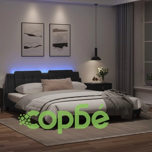 Рамка за легло с LED осветление, черна, 180x200 см, еко кожа ➤ топ цена ➤ sorbe.bg