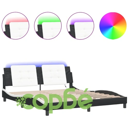 Рамка за легло с LED осветление черно-бяла 180x200 см еко кожа ➤ топ цена ➤ sorbe.bg