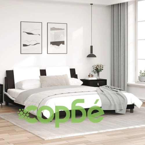 Рамка за легло с LED осветление черно-бяла 180x200 см еко кожа ➤ топ цена ➤ sorbe.bg