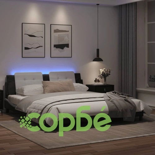 Рамка за легло с LED осветление черно-бяла 180x200 см еко кожа ➤ топ цена ➤ sorbe.bg