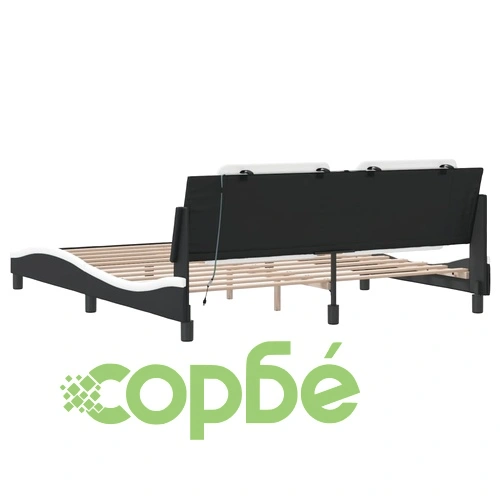 Рамка за легло с LED осветление черно-бяла 180x200 см еко кожа ➤ топ цена ➤ sorbe.bg