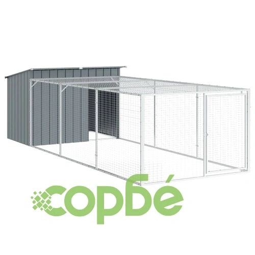 Кучешка къща с волиера, антрацит, 153x396x110 см, стомана ➤ топ цена ➤ sorbe.bg