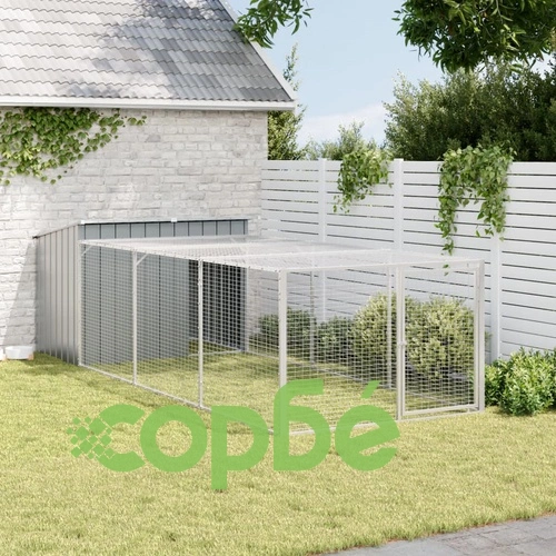 Кучешка къща с волиера, антрацит, 153x396x110 см, стомана ➤ топ цена ➤ sorbe.bg