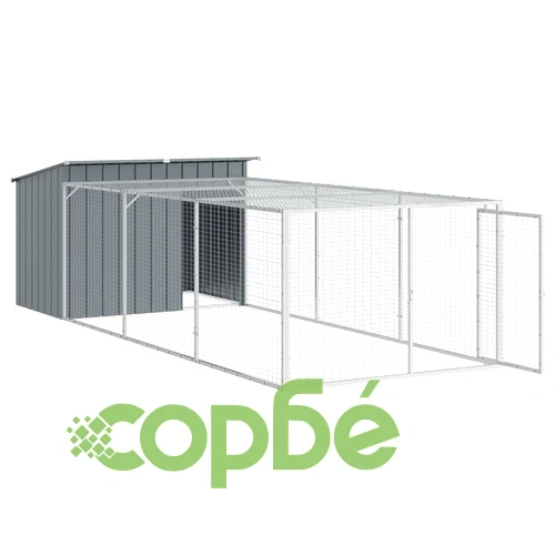 Кучешка къща с волиера, антрацит, 153x396x110 см, стомана ➤ топ цена ➤ sorbe.bg