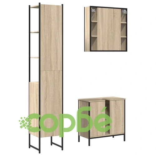 Комплект шкафове за баня от 3 части инженерно дърво Дъб сонома ➤ топ цена ➤ sorbe.bg