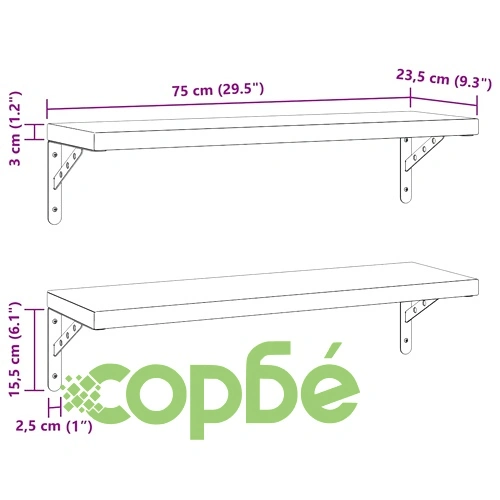 Стенни рафтове 2 бр 75x23,5 см сребристи неръждаема стомана ➤ топ цена ➤ sorbe.bg