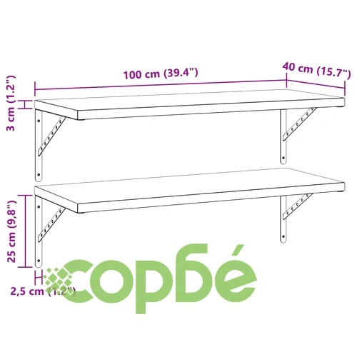 Стенни рафтове 2 бр 100x40 см черни неръждаема стомана ➤ топ цена ➤ sorbe.bg