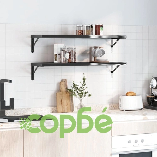Стенни рафтове 2 бр 100x30 см черни неръждаема стомана ➤ топ цена ➤ sorbe.bg