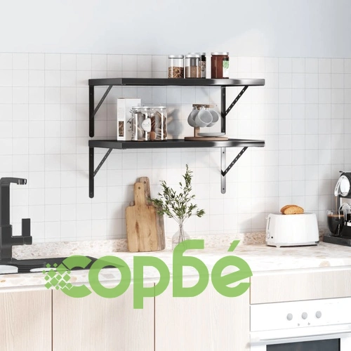 Стенни рафтове 2 бр 75x40 см черни неръждаема стомана ➤ топ цена ➤ sorbe.bg