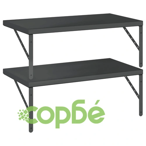 Стенни рафтове 2 бр 75x40 см черни неръждаема стомана ➤ топ цена ➤ sorbe.bg