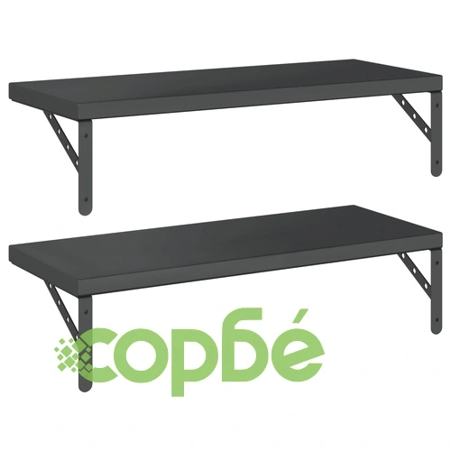 Стенни рафтове 2 бр 75x30 см черни неръждаема стомана ➤ топ цена ➤ sorbe.bg