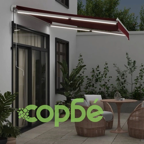 Автоматично прибираща се тента с LED, бордо, 300x250 см ➤ топ цена ➤ sorbe.bg