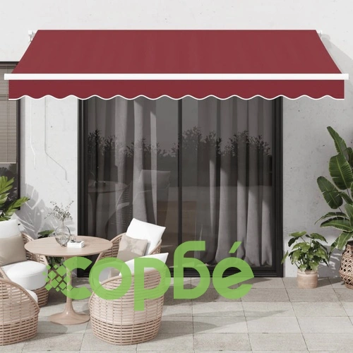 Ръчно прибираща се тента с LED, бордо, 350x250 см ➤ топ цена ➤ sorbe.bg