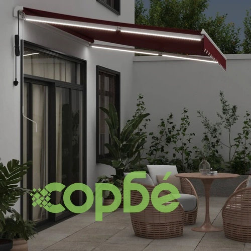 Автоматично прибираща се тента с LED, бордо, 350x250 см ➤ топ цена ➤ sorbe.bg