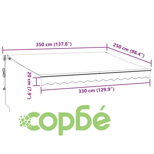 Автоматично прибираща се тента с LED, бордо, 350x250 см ➤ топ цена ➤ sorbe.bg
