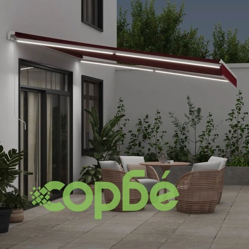 Ръчно прибираща се тента с LED, бордо, 400x300 см ➤ топ цена ➤ sorbe.bg