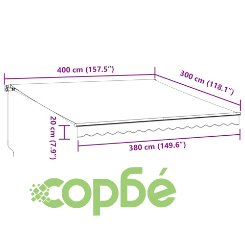 Ръчно прибираща се тента с LED, бордо, 400x300 см ➤ топ цена ➤ sorbe.bg