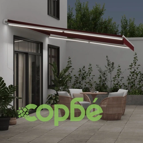 Ръчно прибираща се тента с LED, бордо, 450x300 см ➤ топ цена ➤ sorbe.bg