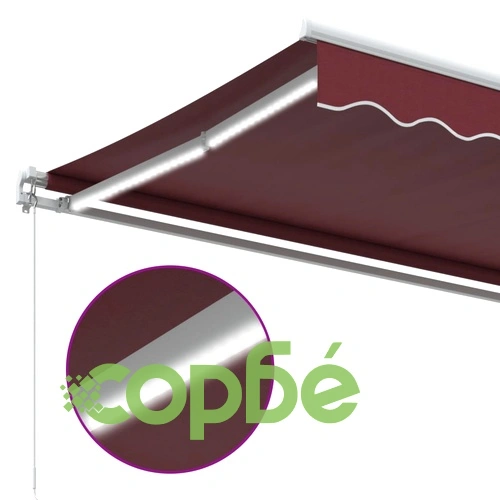 Ръчно прибираща се тента с LED, бордо, 450x300 см ➤ топ цена ➤ sorbe.bg