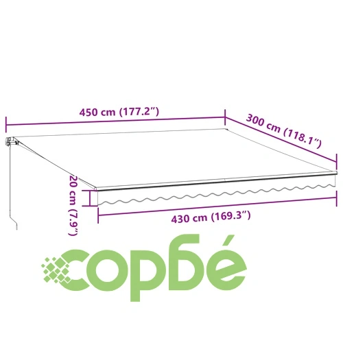 Ръчно прибираща се тента с LED, бордо, 450x300 см ➤ топ цена ➤ sorbe.bg