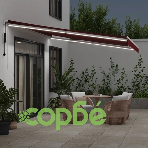 Автоматично прибираща се тента с LED, бордо, 450x300 см ➤ топ цена ➤ sorbe.bg