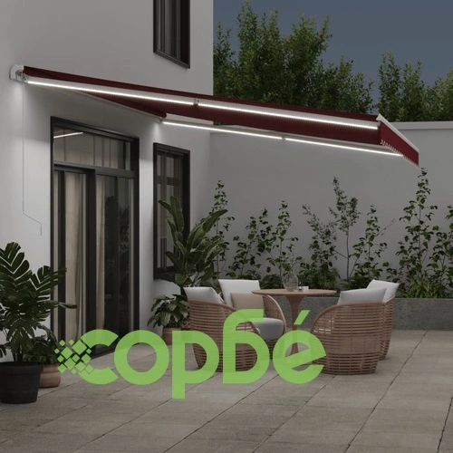 Ръчно прибираща се тента с LED, бордо, 500x300 см ➤ топ цена ➤ sorbe.bg
