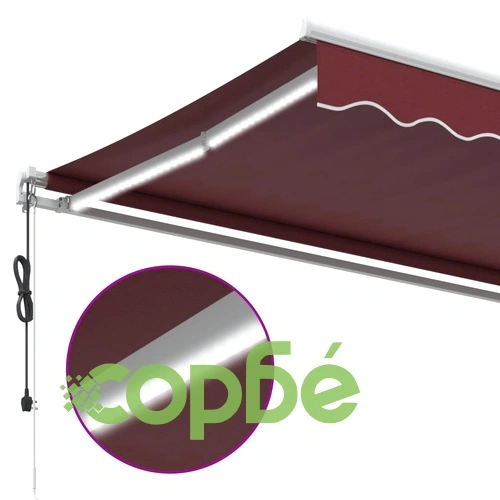 Автоматично прибираща се тента с LED, бордо, 500x300 см ➤ топ цена ➤ sorbe.bg