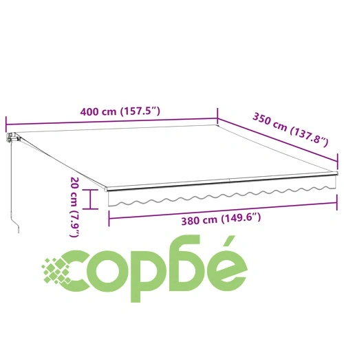 Ръчно прибираща се тента с LED, бордо, 400x350 см ➤ топ цена ➤ sorbe.bg
