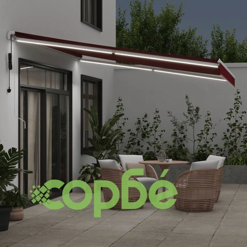 Автоматично прибираща се тента с LED, бордо, 400x350 см ➤ топ цена ➤ sorbe.bg