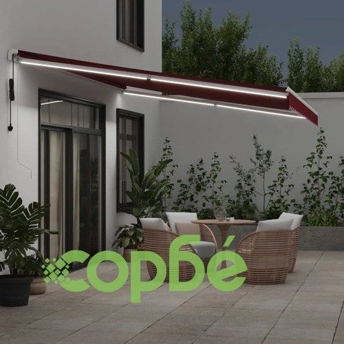 Автоматично прибираща се тента с LED, бордо, 500x350 см ➤ топ цена ➤ sorbe.bg