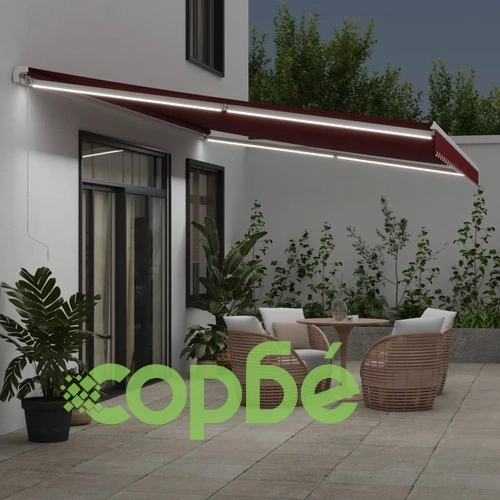 Ръчно прибираща се тента с LED, бордо, 600x350 см ➤ топ цена ➤ sorbe.bg