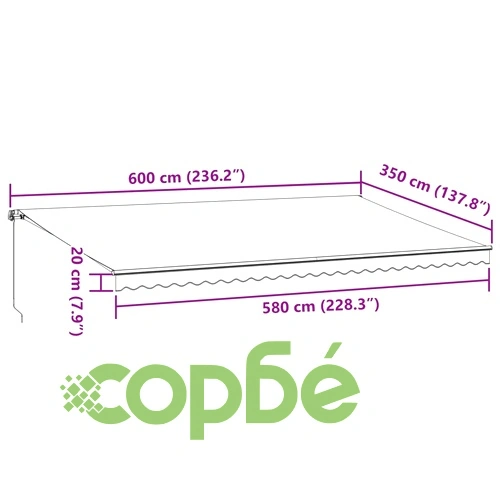 Ръчно прибираща се тента с LED, бордо, 600x350 см ➤ топ цена ➤ sorbe.bg
