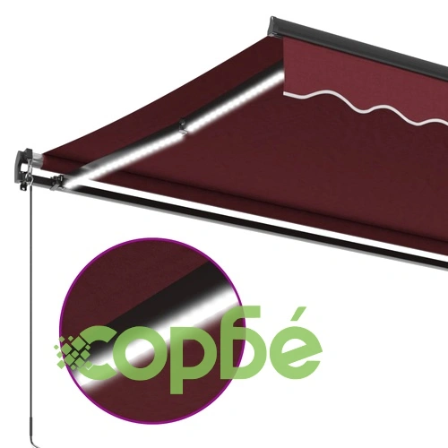 Ръчно прибираща се тента с LED, бордо, 400x350 см ➤ топ цена ➤ sorbe.bg