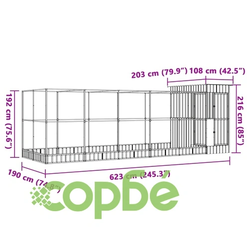 Волиера с удължение сребриста 623x203x216 см стомана ➤ топ цена ➤ sorbe.bg