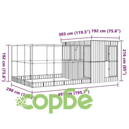 Волиера с удължение сребриста 497x303x216 см стомана ➤ топ цена ➤ sorbe.bg