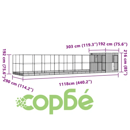 Волиера с удължение сребриста 1118x303x216 см стомана ➤ топ цена ➤ sorbe.bg