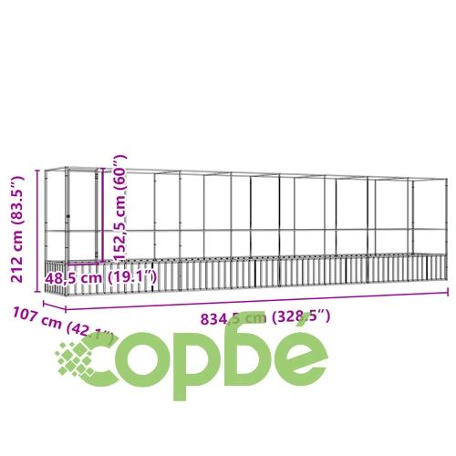 Волиера с удължение сребриста 834,5x107x212 см стомана ➤ топ цена ➤ sorbe.bg