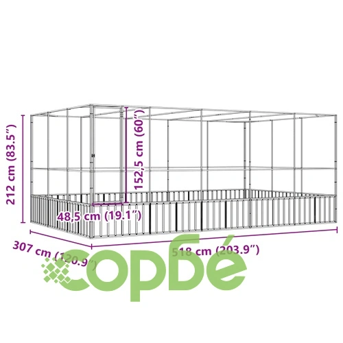 Волиера с удължение сребриста 518x307x212 см стомана ➤ топ цена ➤ sorbe.bg