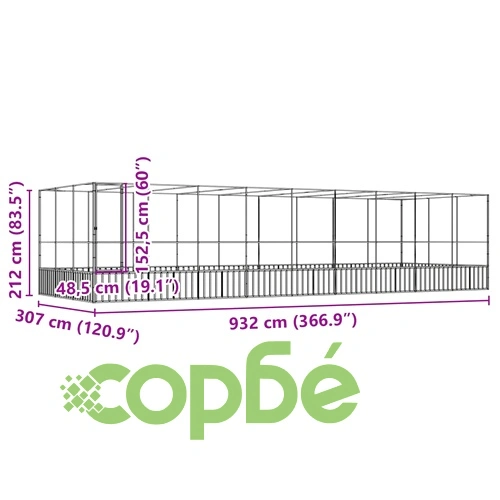 Волиера с удължение сребриста 932x307x212 см стомана ➤ топ цена ➤ sorbe.bg