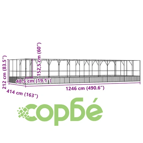 Волиера с удължение сребриста 1246x414x212 см стомана ➤ топ цена ➤ sorbe.bg