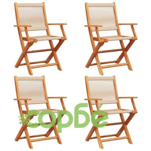 Сгъваеми градински столове, 4 бр, бежови, акация масив ➤ топ цена ➤ sorbe.bg