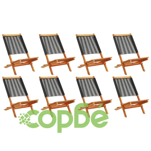 Сгъваеми градински столове, 8 бр, черни, акация масив ➤ топ цена ➤ sorbe.bg