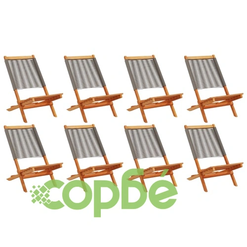 Сгъваеми градински столове, 8 бр, сиви, акация масив ➤ топ цена ➤ sorbe.bg