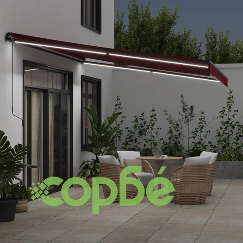 Ръчно прибираща се тента с LED, бордо, 450x350 см ➤ топ цена ➤ sorbe.bg