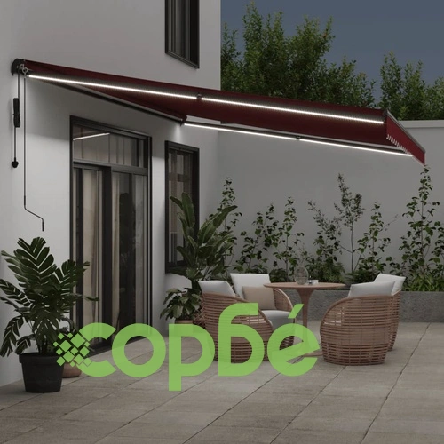 Автоматично прибираща се тента с LED, бордо, 600x350 см ➤ топ цена ➤ sorbe.bg