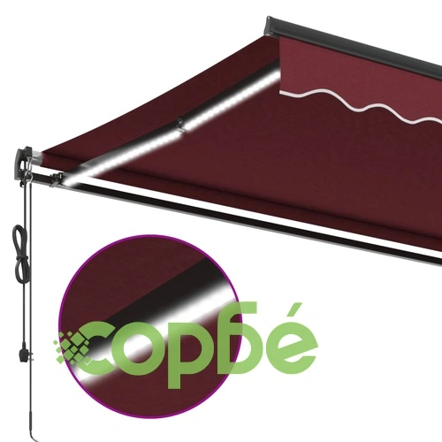 Автоматично прибираща се тента с LED, бордо, 600x350 см ➤ топ цена ➤ sorbe.bg